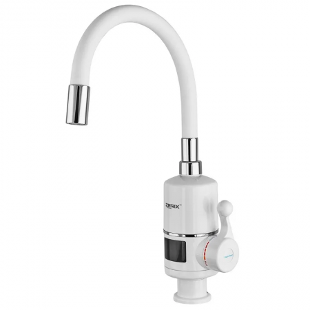 Проточный кран-водонагреватель Zerix ELW060EF0WHITE 3,3 kW с индикатором температуры, силиконовый излив,